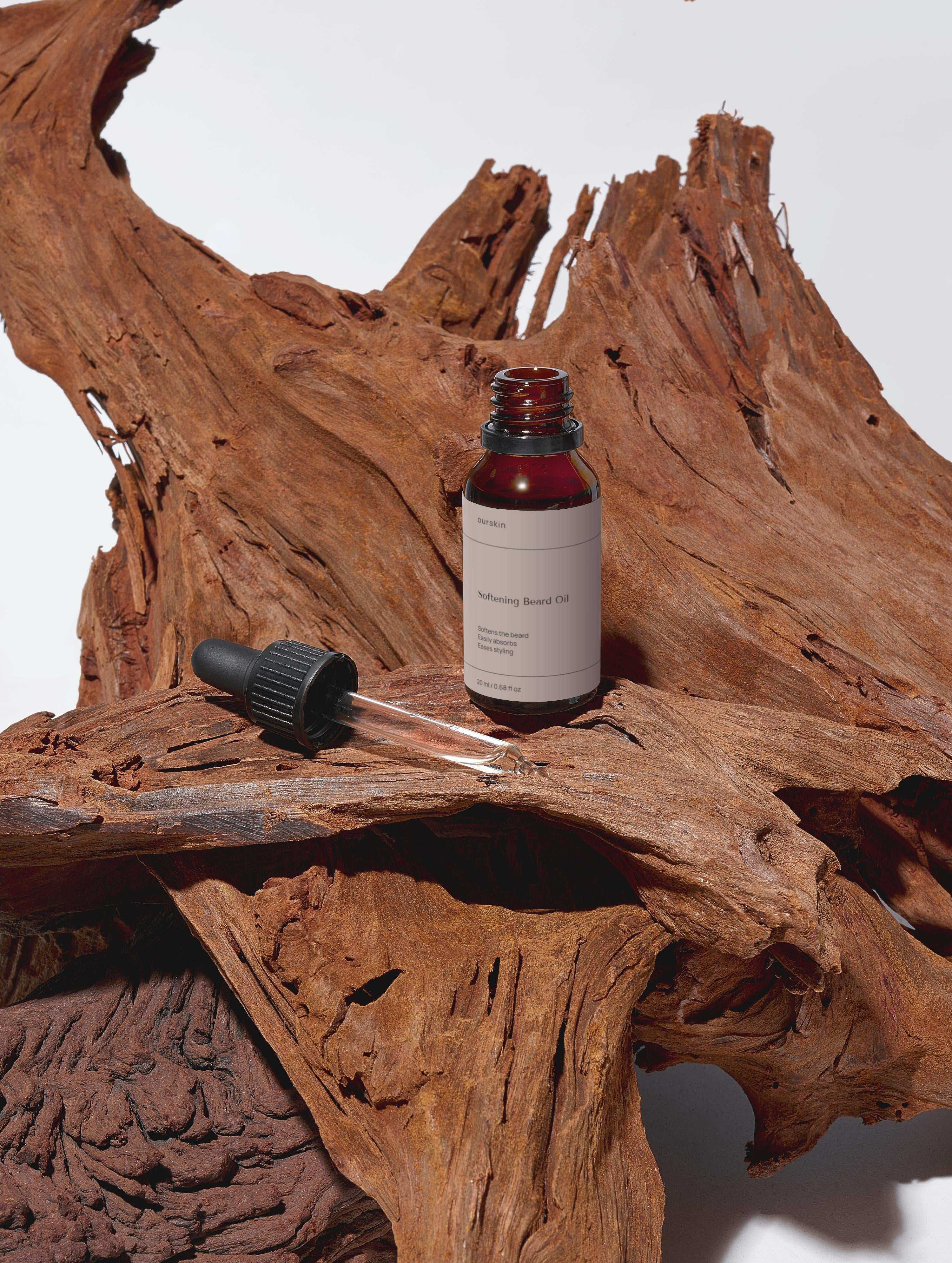 Softening Beard Oil bottle with natural ingredients for conditioning and calming beard hair