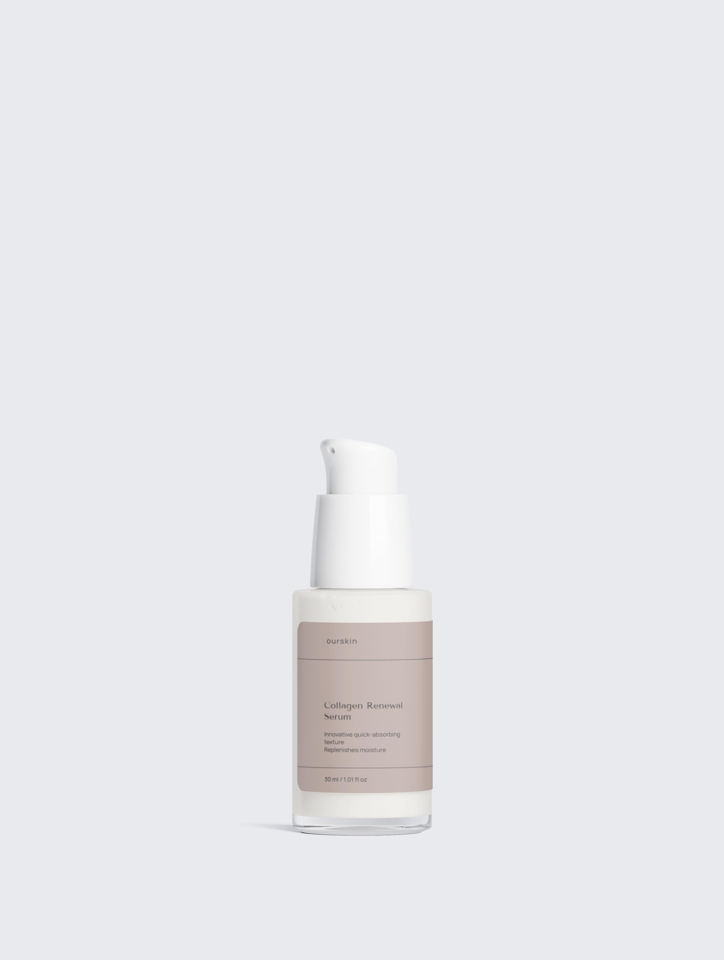 Collagen Renewal Serum bottle with lightweight, hydrating formula for smoother, firmer skin.